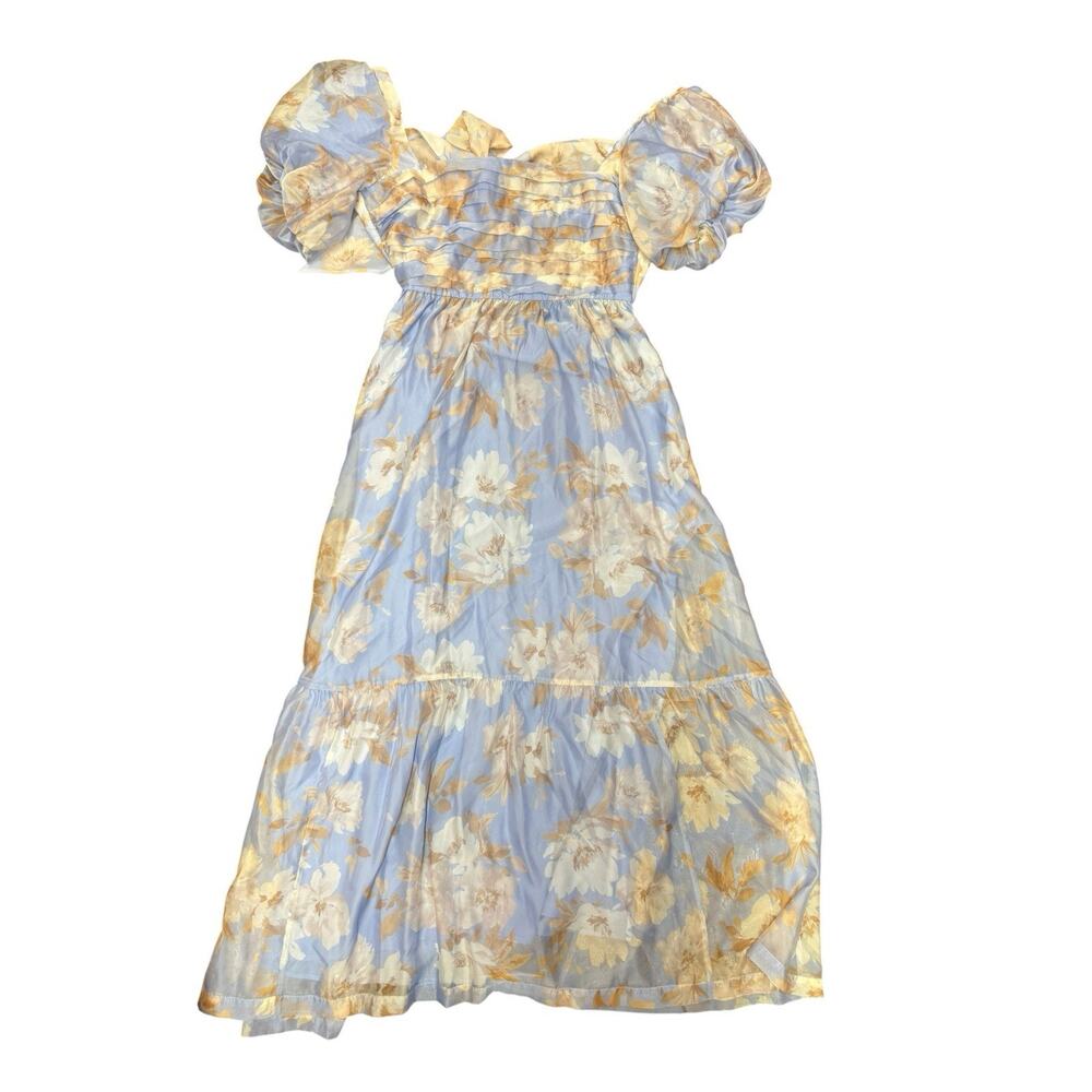 Abercrombie Emerson Drama Bow Back Floral Organza Maxi Dress Blue Large - Picture 9 of 11